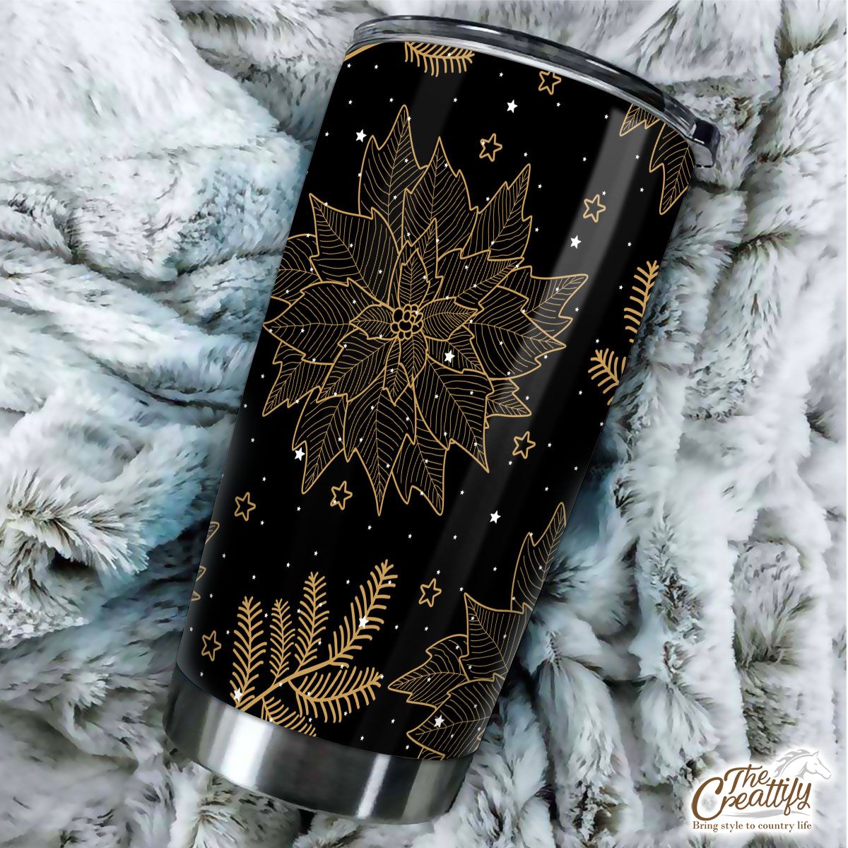 Gold And Black Christmas Tree Branch Tumbler