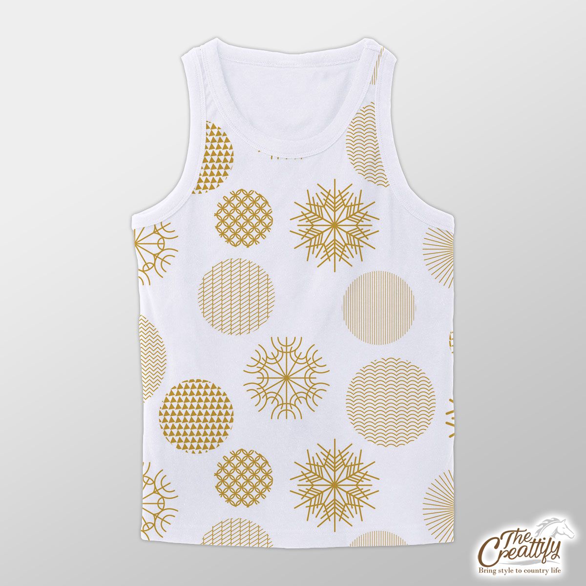 Gold And White Snowflake Unisex Tank Top