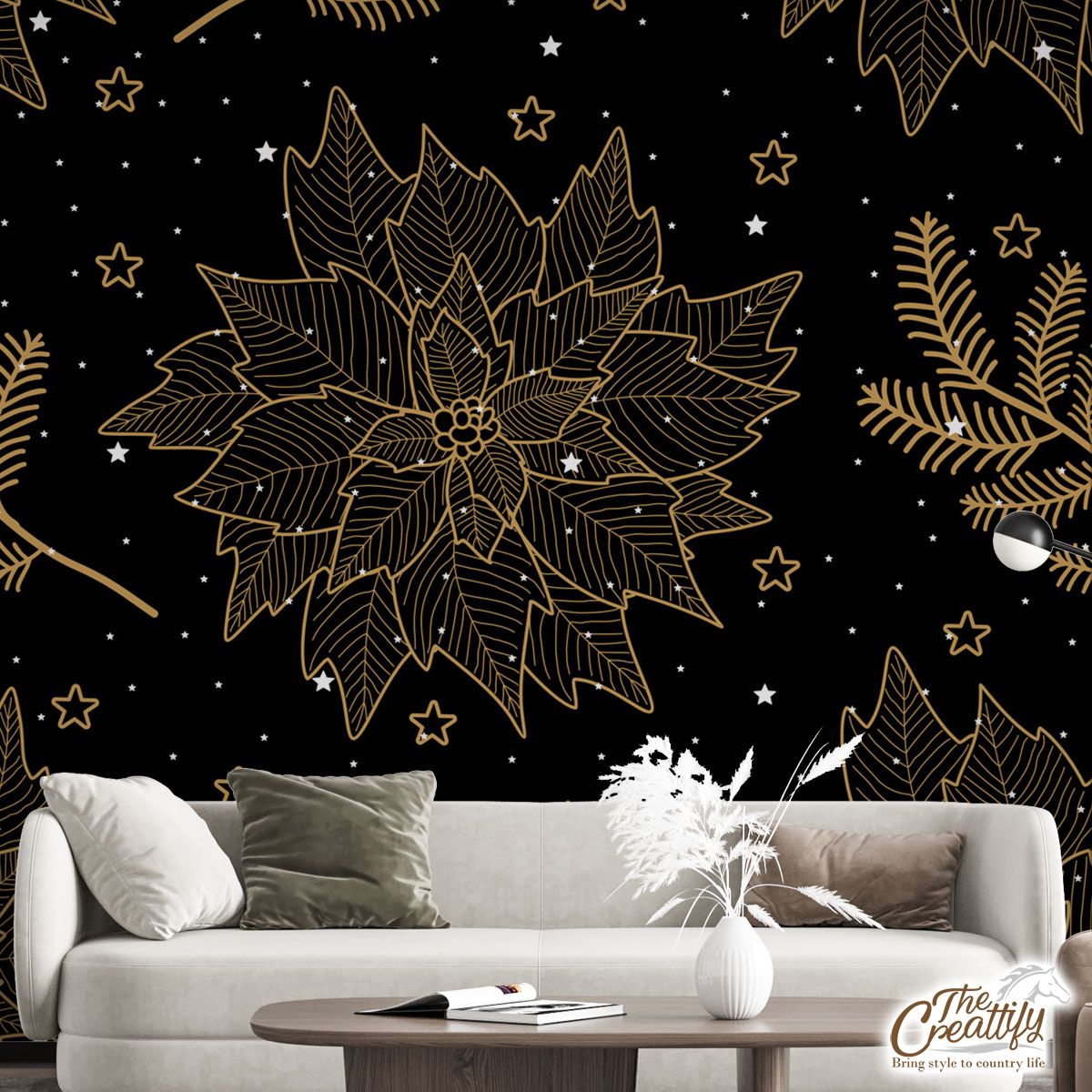 Gold And Black Christmas Tree Branch Wall Mural
