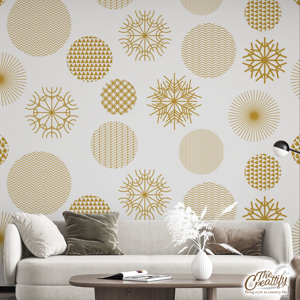 Gold And White Snowflake Wall Mural