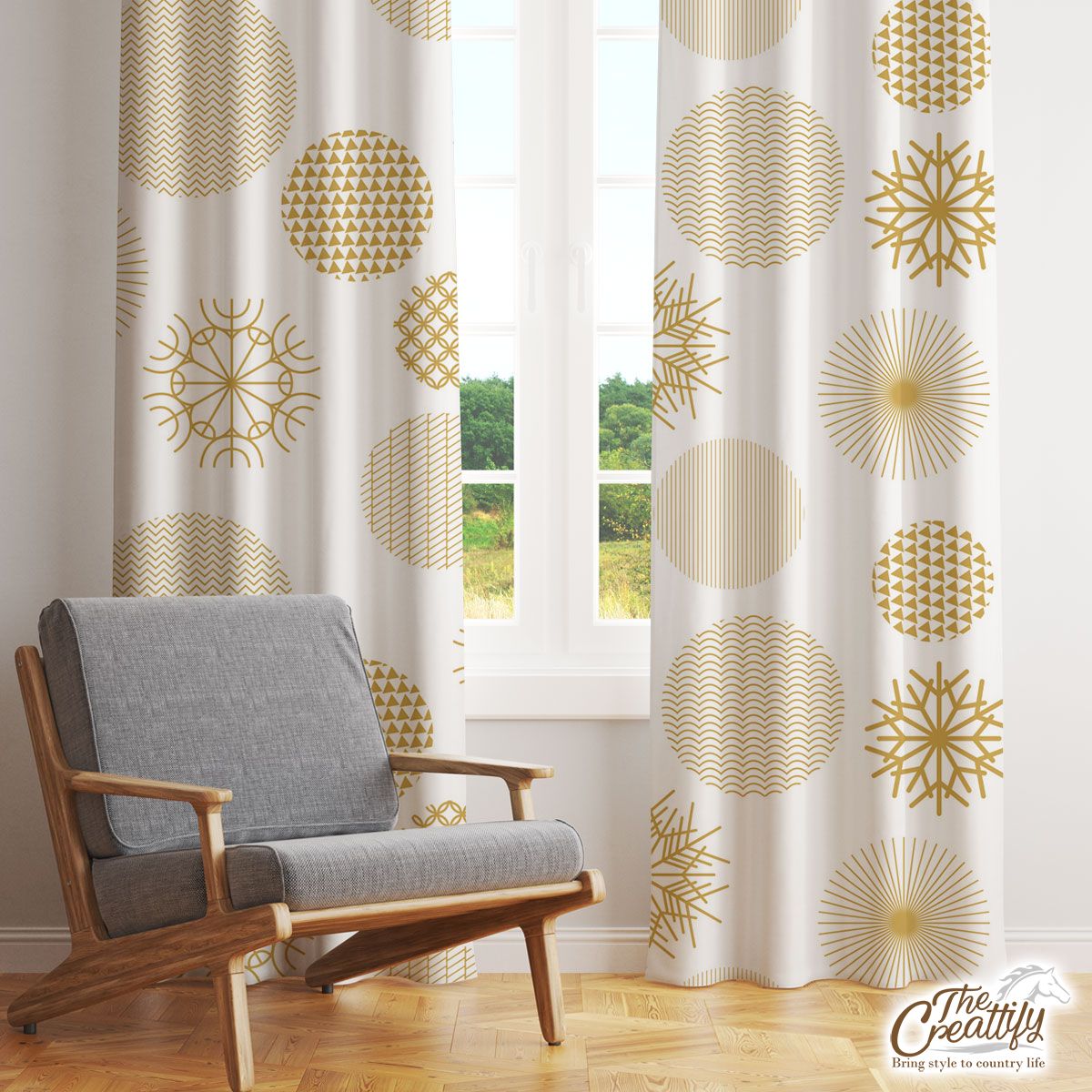 Gold And White Snowflake Window Curtain