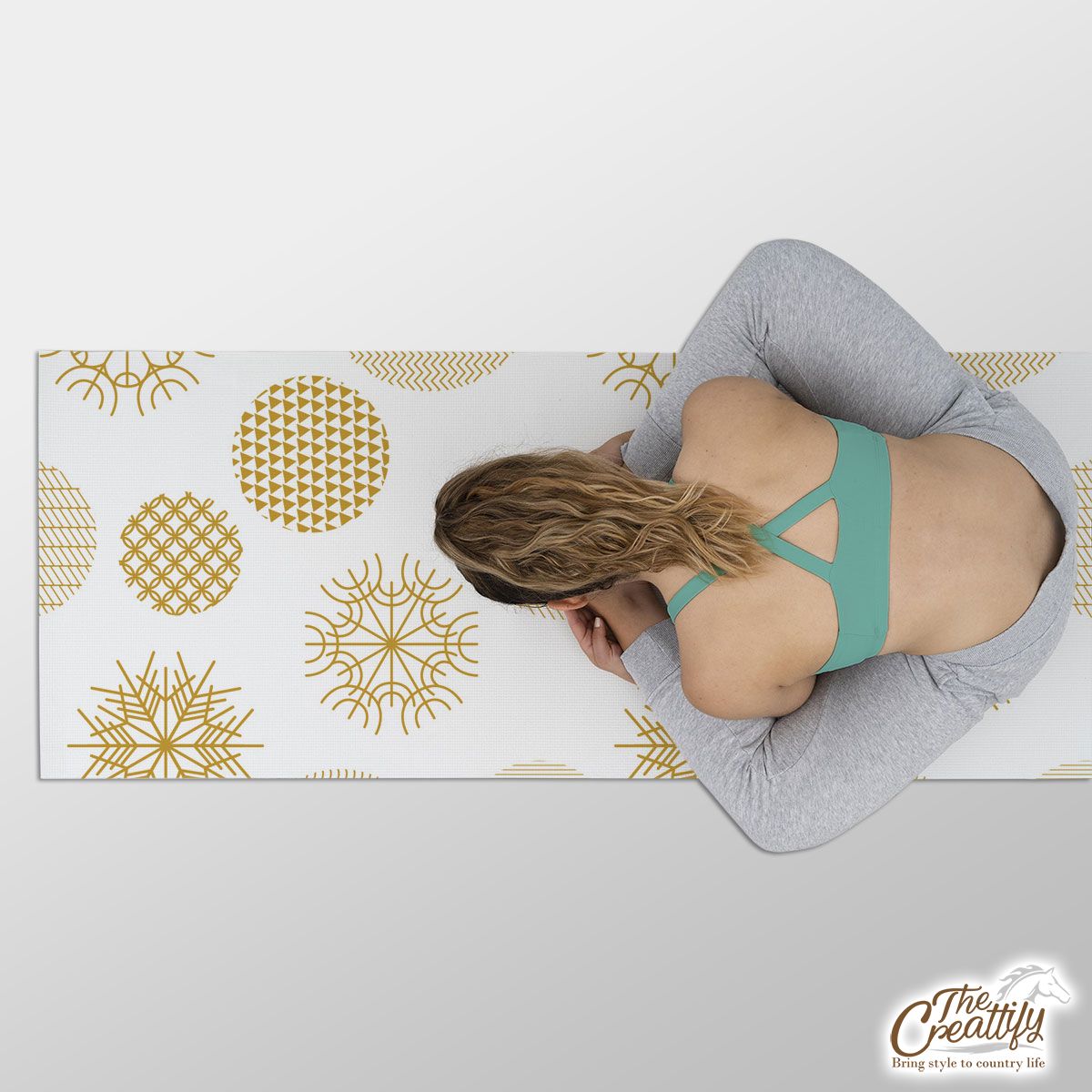Gold And White Snowflake Yoga Mat