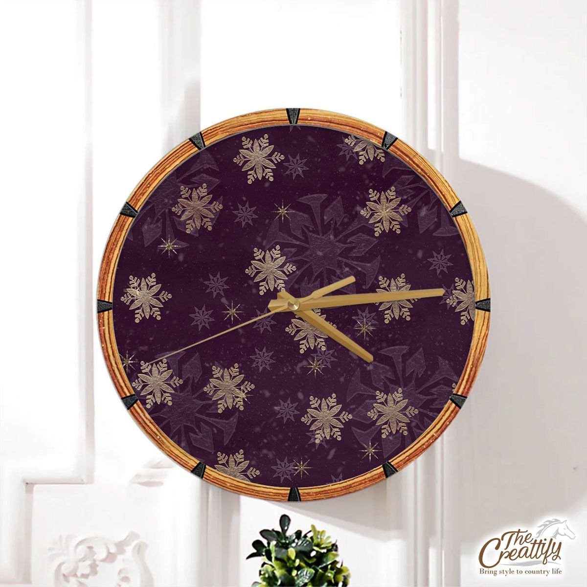 Snowflake On Dark Red Background Wall Clock