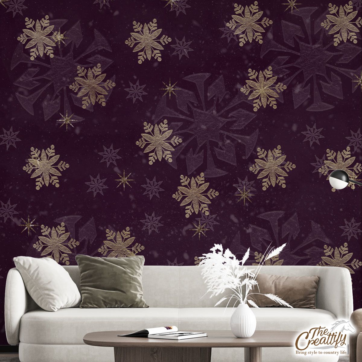 Snowflake On Dark Red Background Wall Mural