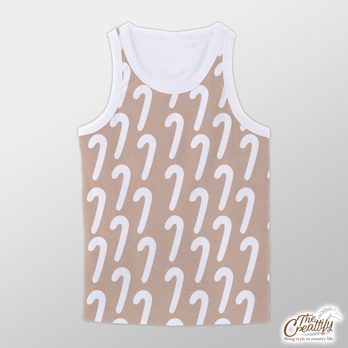 Christmas White Candy Cane Christmas On Beige Nude Background Unisex Tank Top