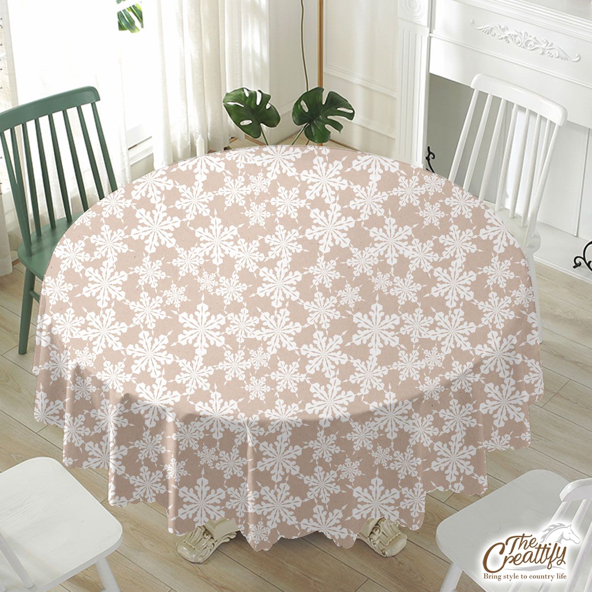 Christmas White Snowflake Christmas On Beige Nude Background Waterproof Tablecloth