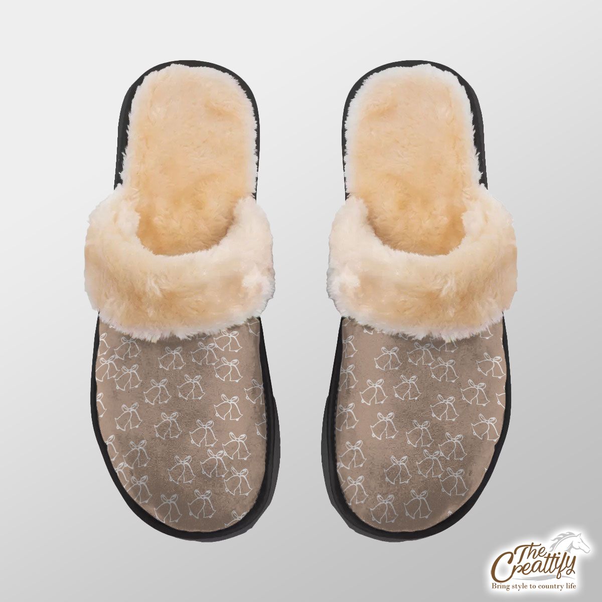 White Christmas Bell On Beige Nude Background Home Plush Slippers