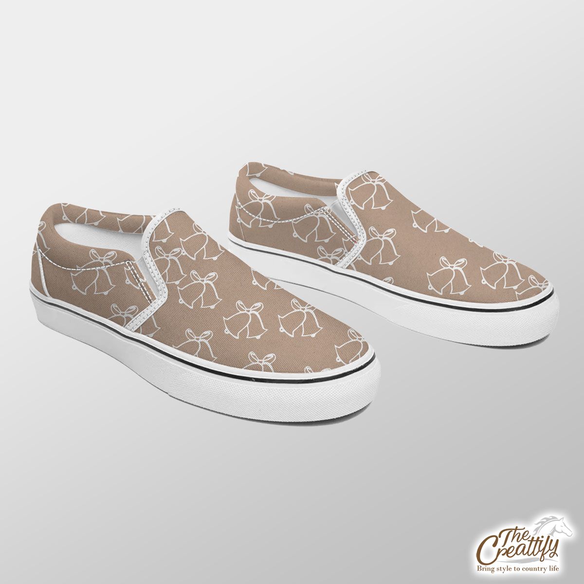 White Christmas Bell On Beige Nude Background Slip On Sneakers