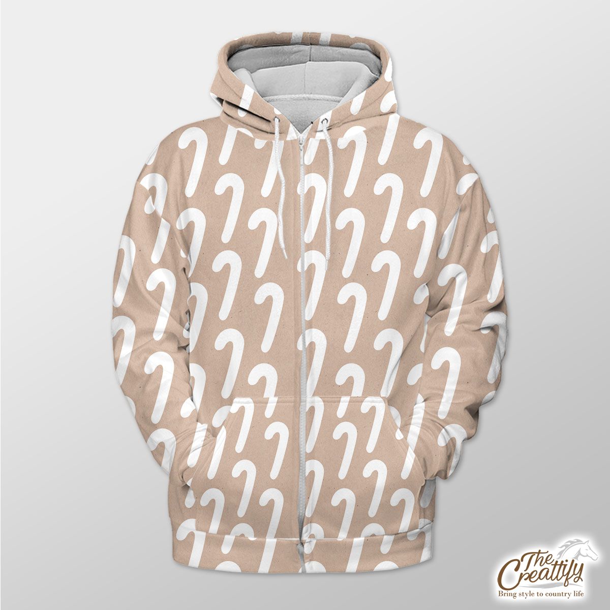 Christmas White Candy Cane Christmas On Beige Nude Background Zip Hoodie
