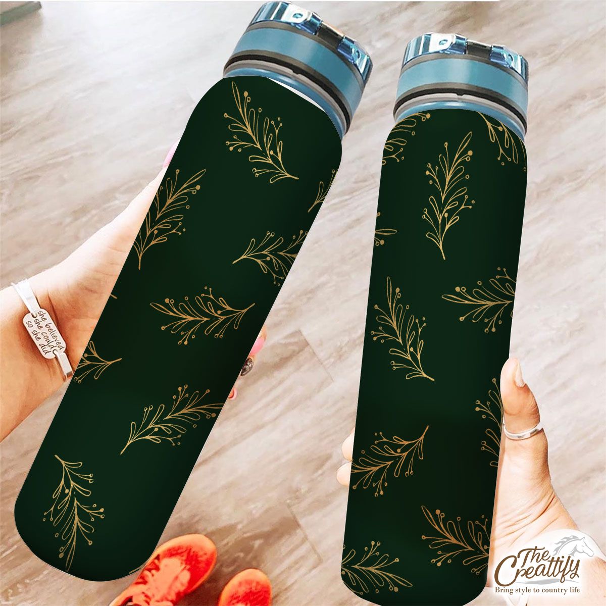Gold And Green Christmas Tree Branch Tracker Bottle