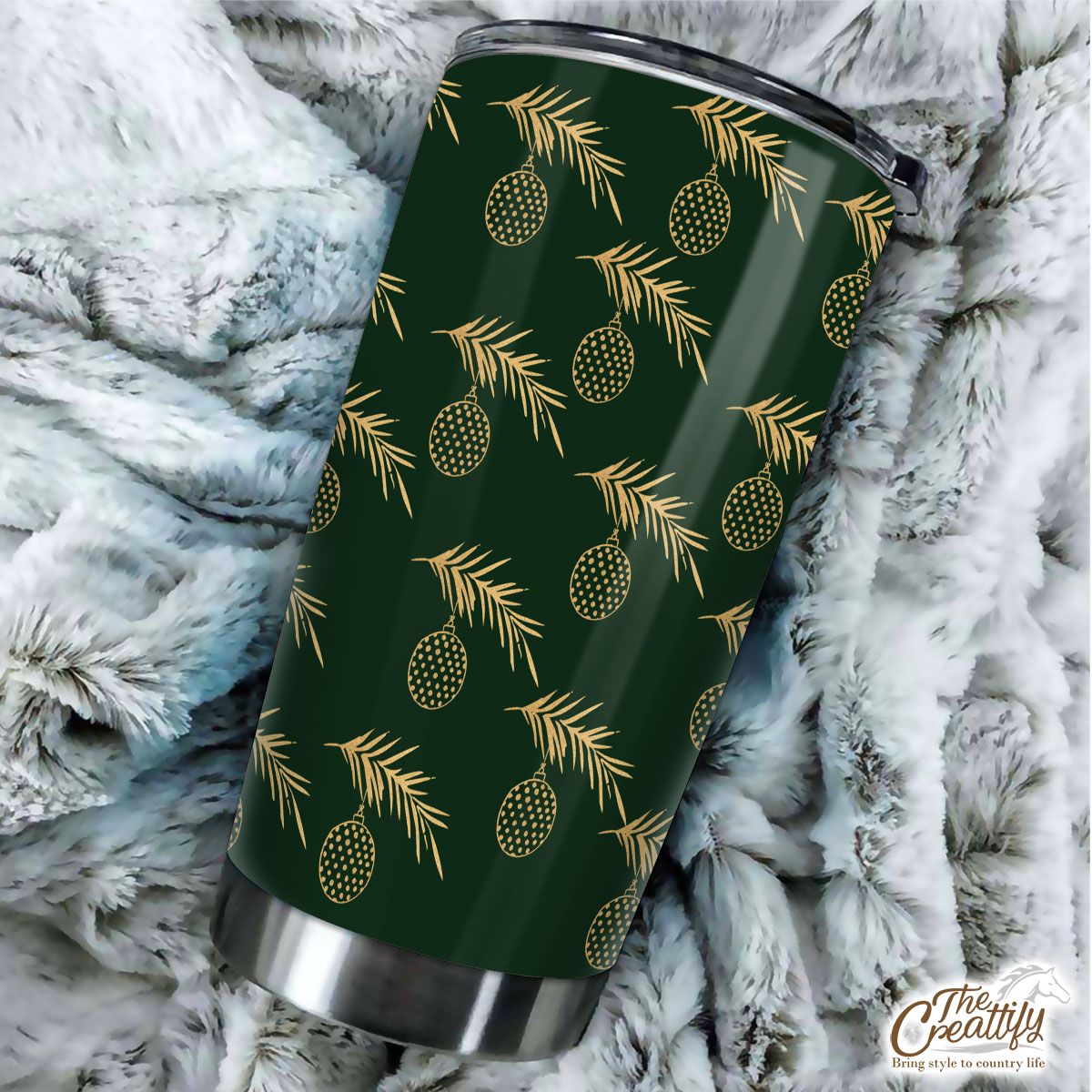 Gold And Green Christmas Bow And Christmas Tree Branch Tumbler