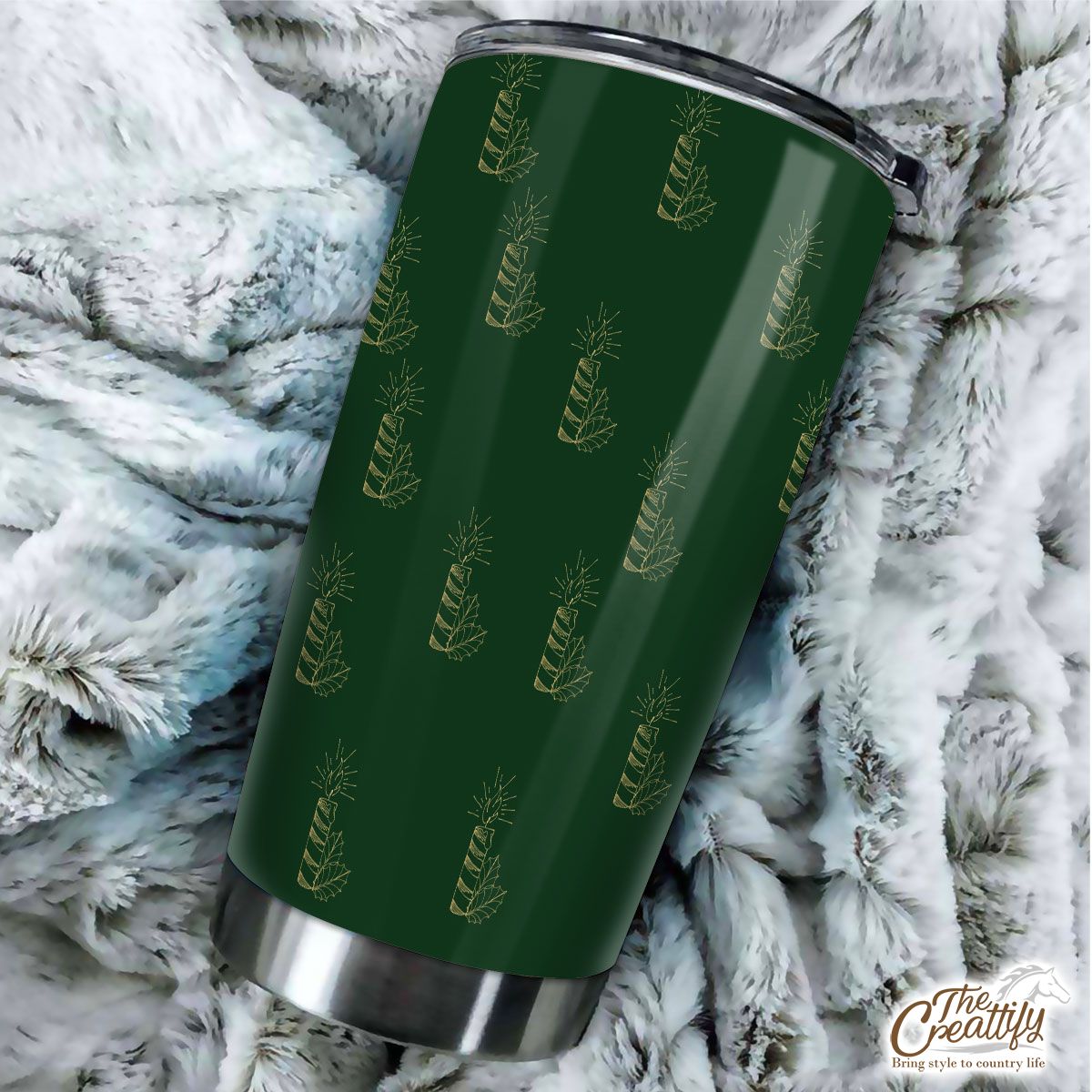 Gold And Green Christmas Candle With Holly Leaf Tumbler