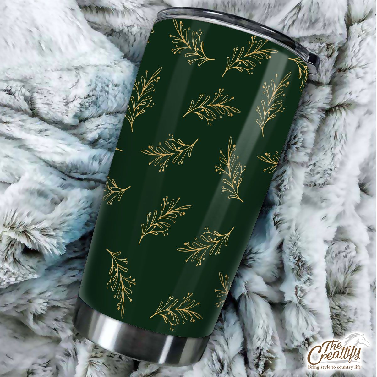 Gold And Green Christmas Tree Branch Tumbler