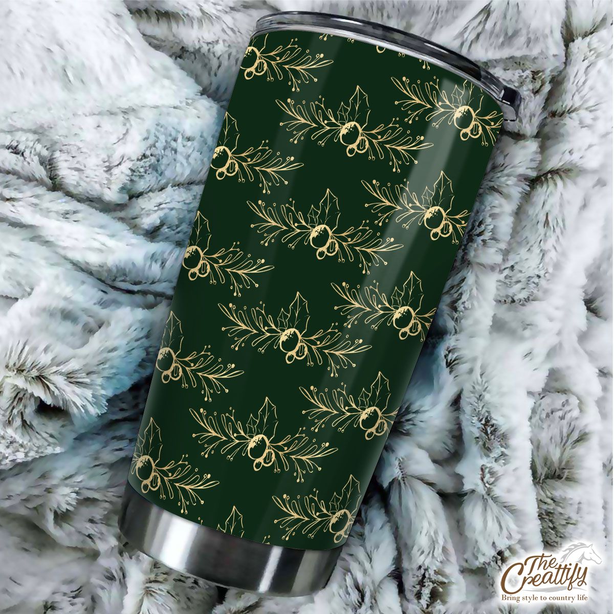Gold And Green Holly Branch Tumbler