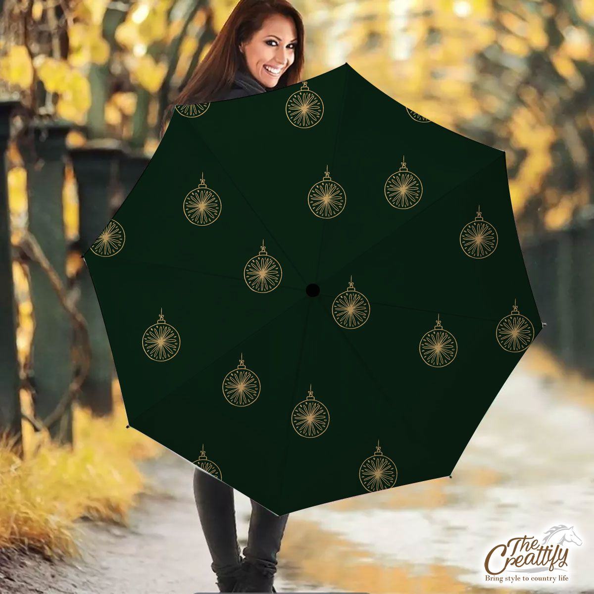 Gold And Green Christmas Ornament Umbrella