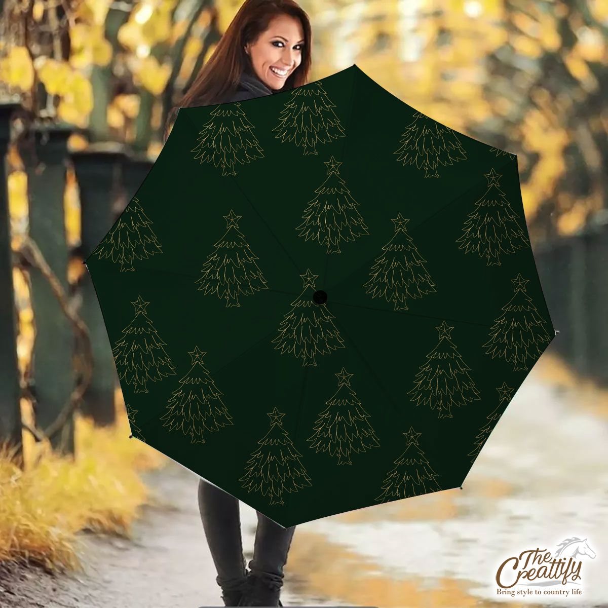 Gold And Green Christmas Tree Umbrella