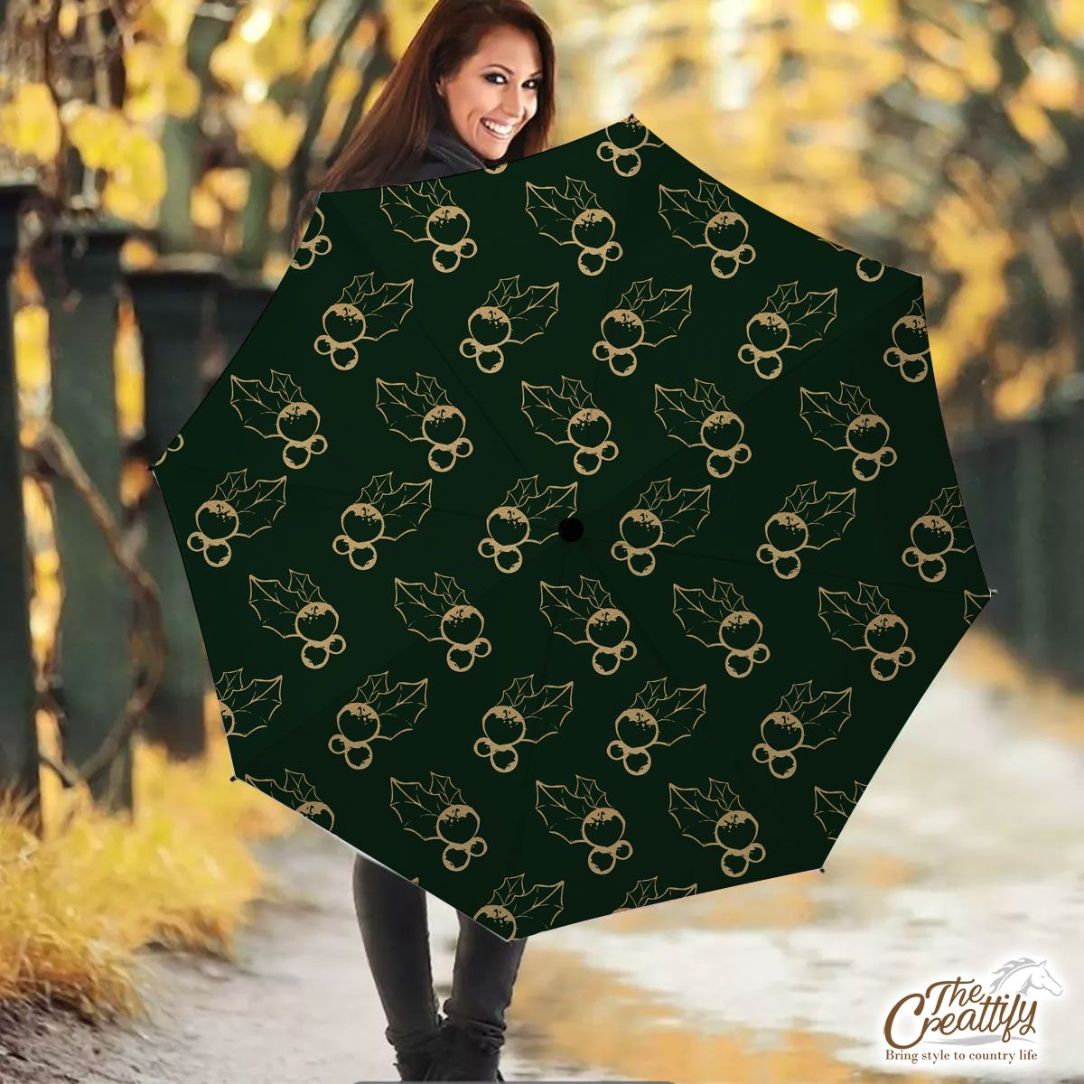 Gold And Green Holly Leaf Umbrella