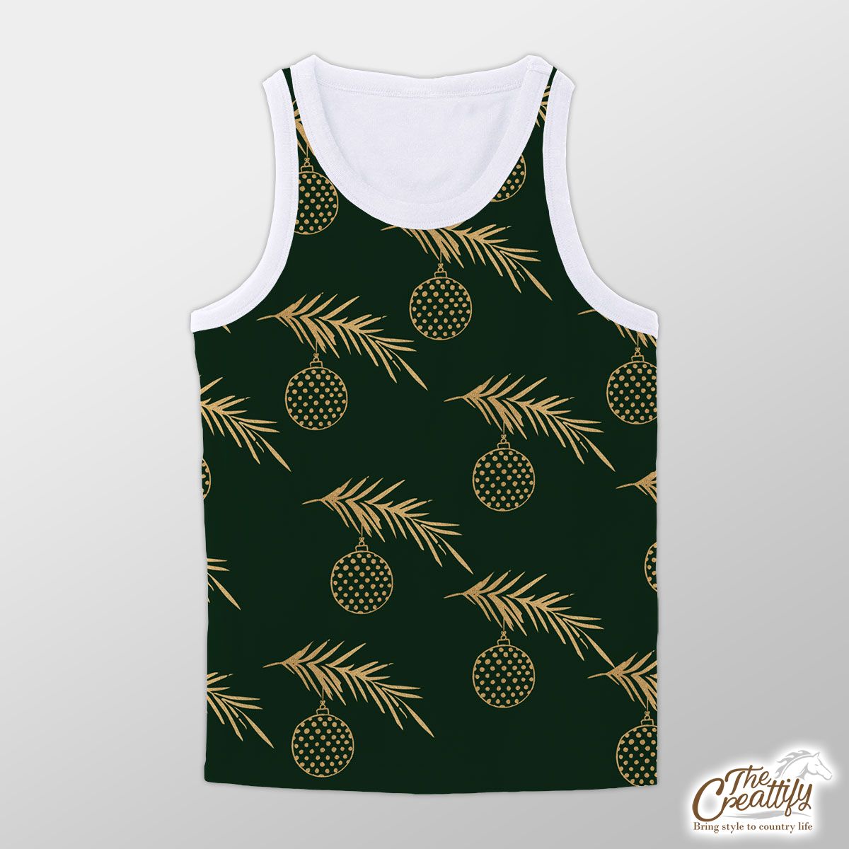 Gold And Green Christmas Bow And Christmas Tree Branch Unisex Tank Top