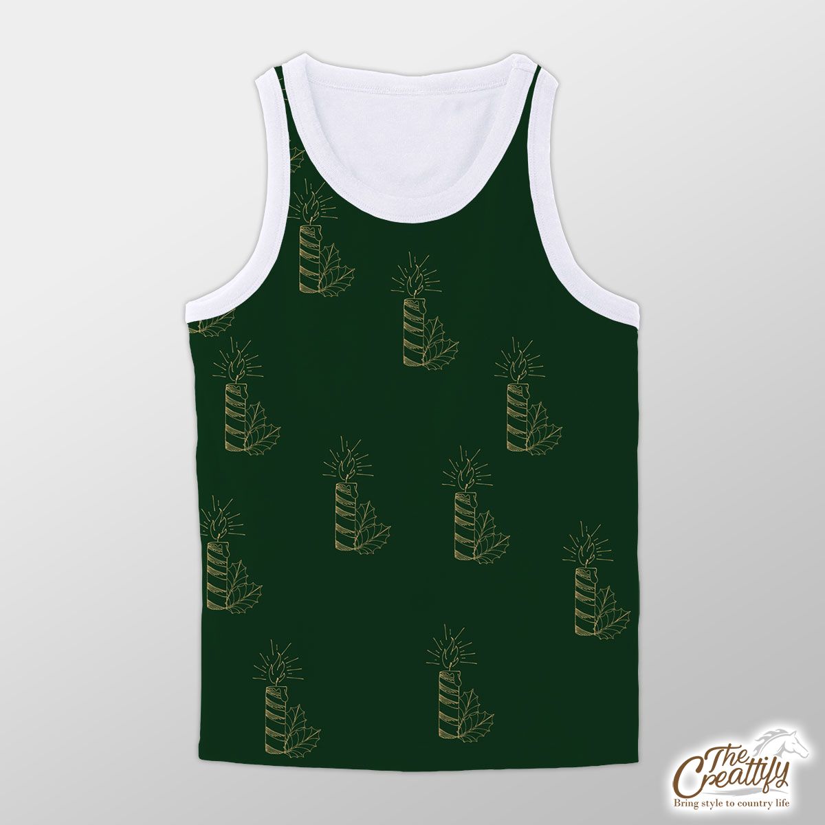 Gold And Green Christmas Candle With Holly Leaf Unisex Tank Top