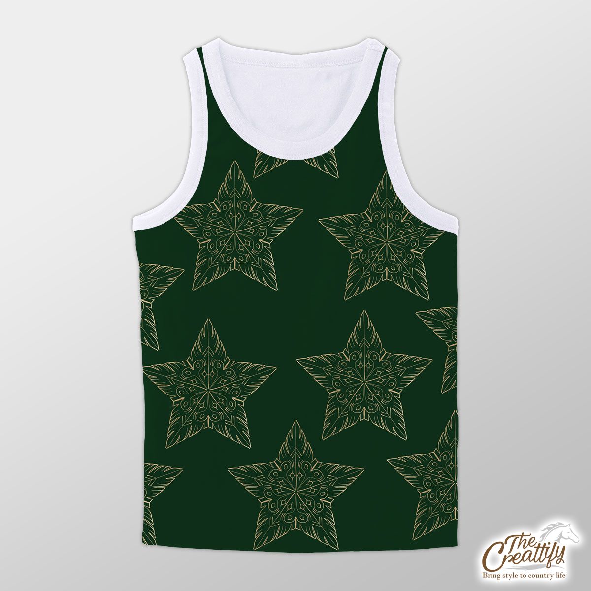 Gold And Green Christmas Star Unisex Tank Top