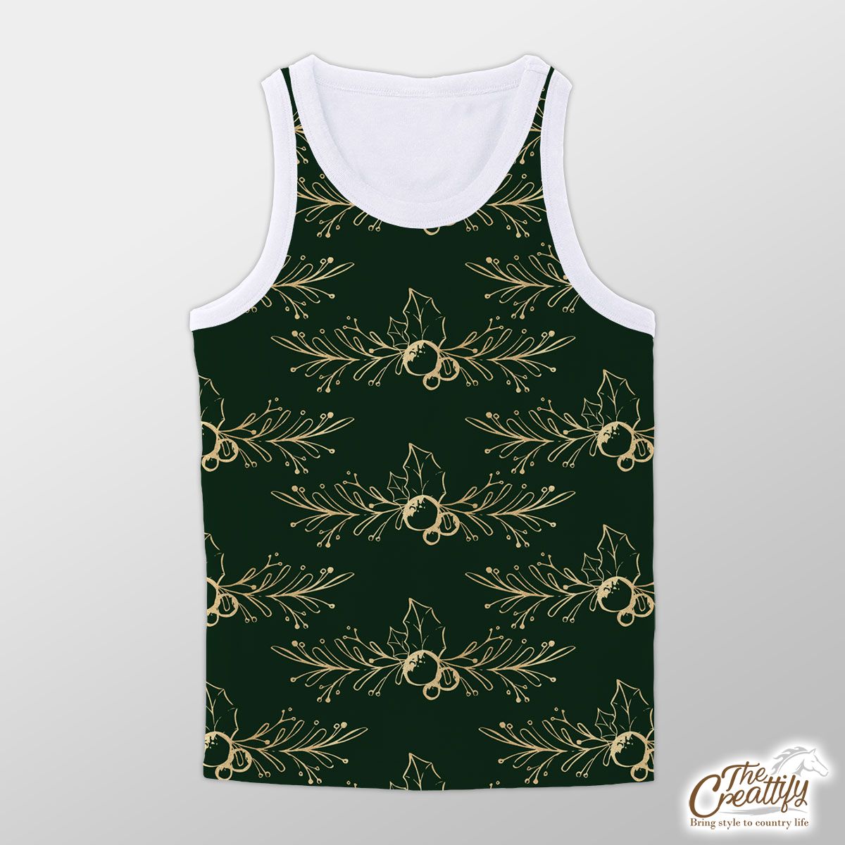 Gold And Green Holly Branch Unisex Tank Top