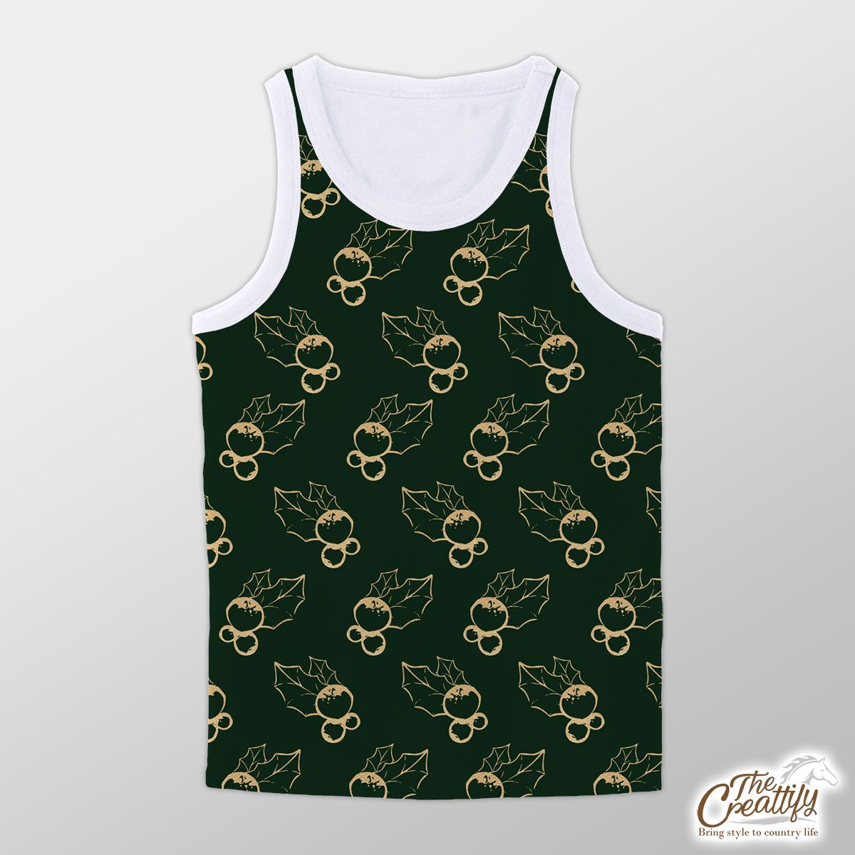 Gold And Green Holly Leaf Unisex Tank Top