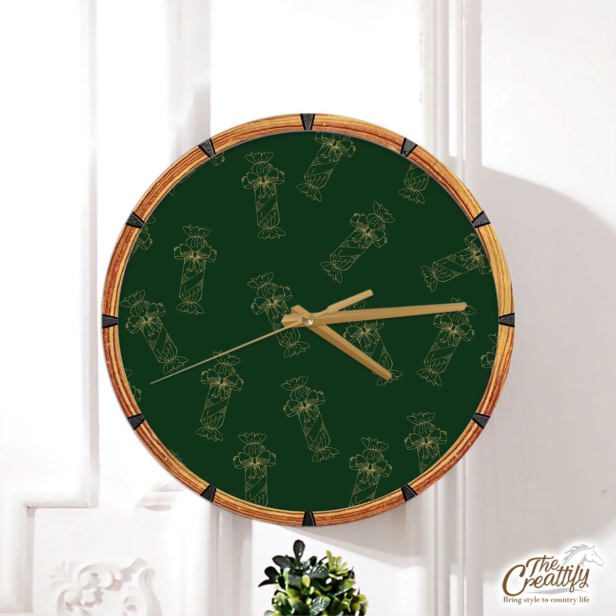 Gold And Green Christmas Candy Wall Clock