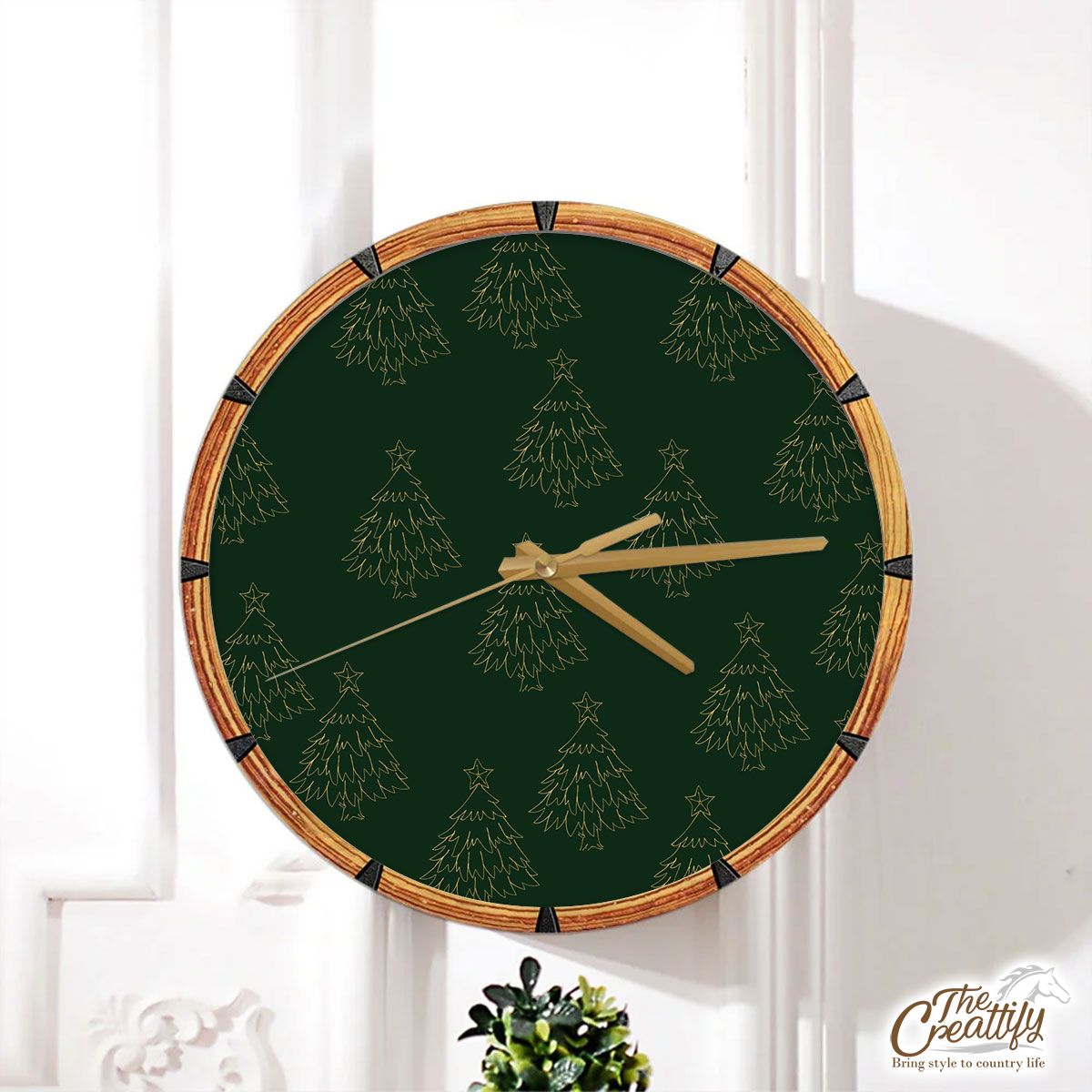 Gold And Green Christmas Tree Wall Clock