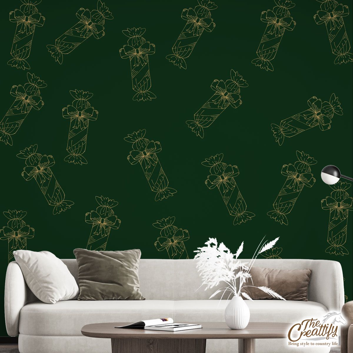 Gold And Green Christmas Candy Wall Mural