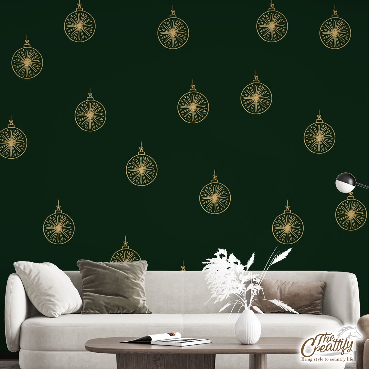 Gold And Green Christmas Ornament Wall Mural