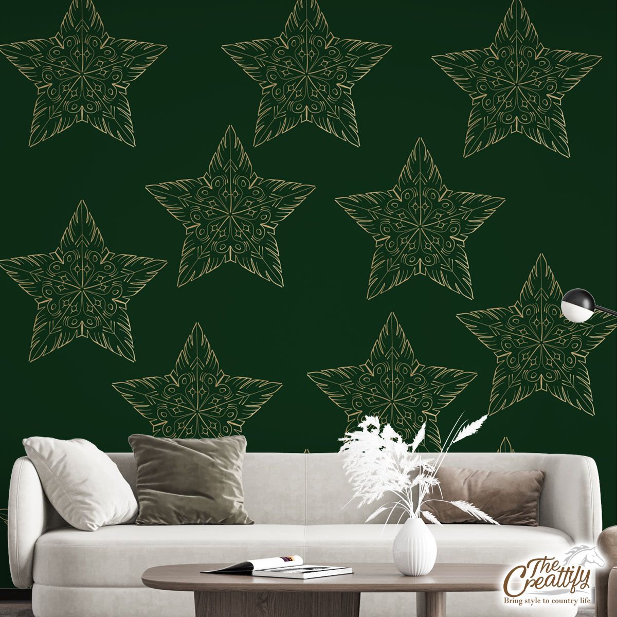 Gold And Green Christmas Star Wall Mural