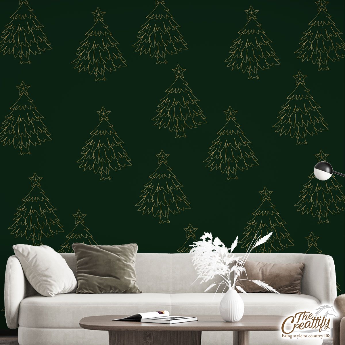 Gold And Green Christmas Tree Wall Mural