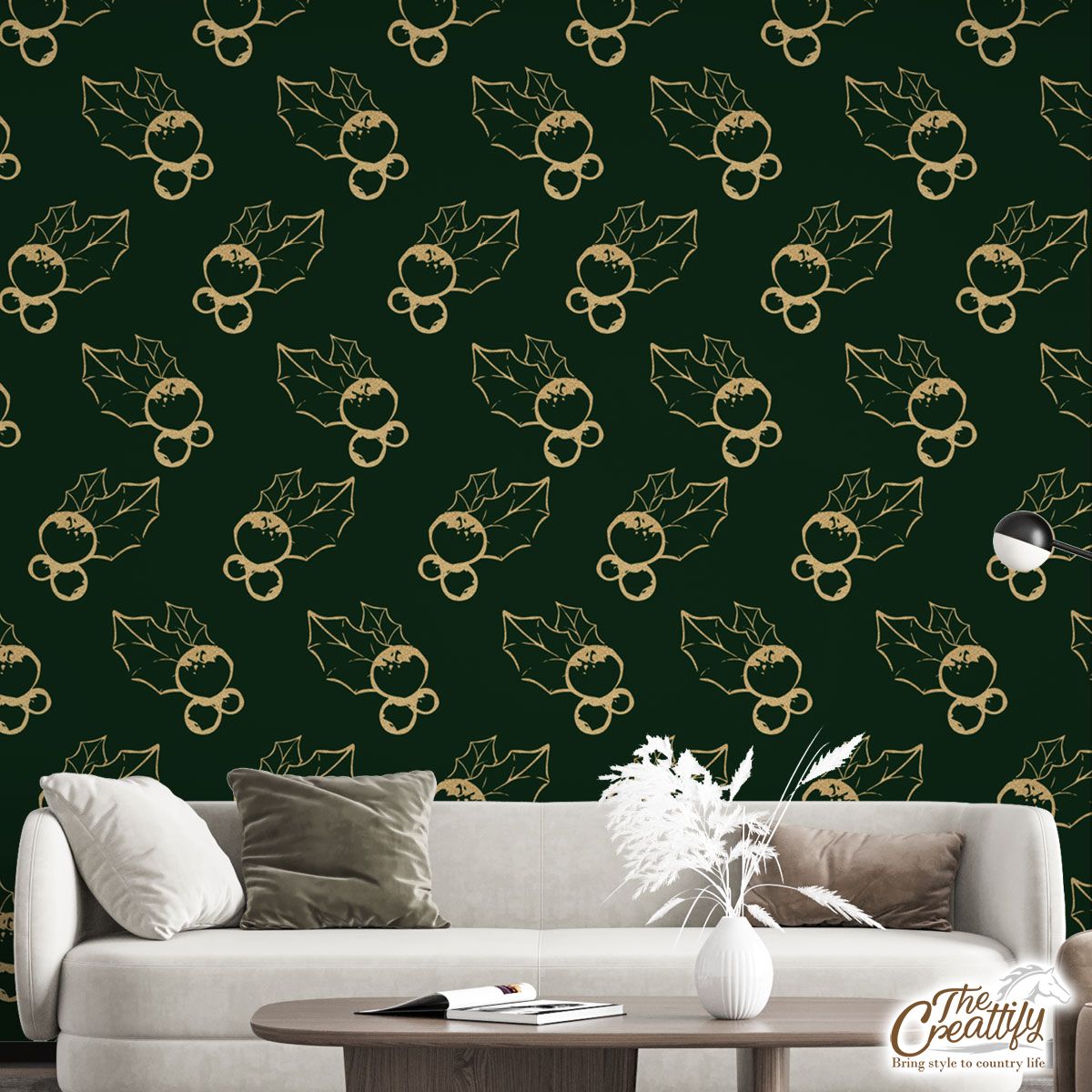 Gold And Green Holly Leaf Wall Mural