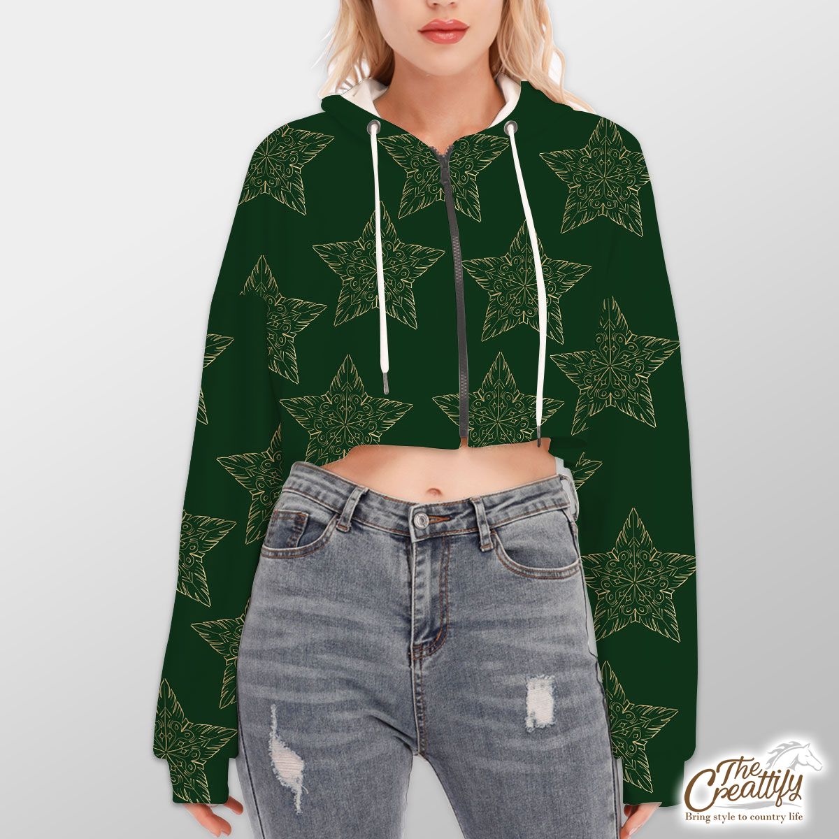 Gold And Green Christmas Star Hoodie With Zipper Closure