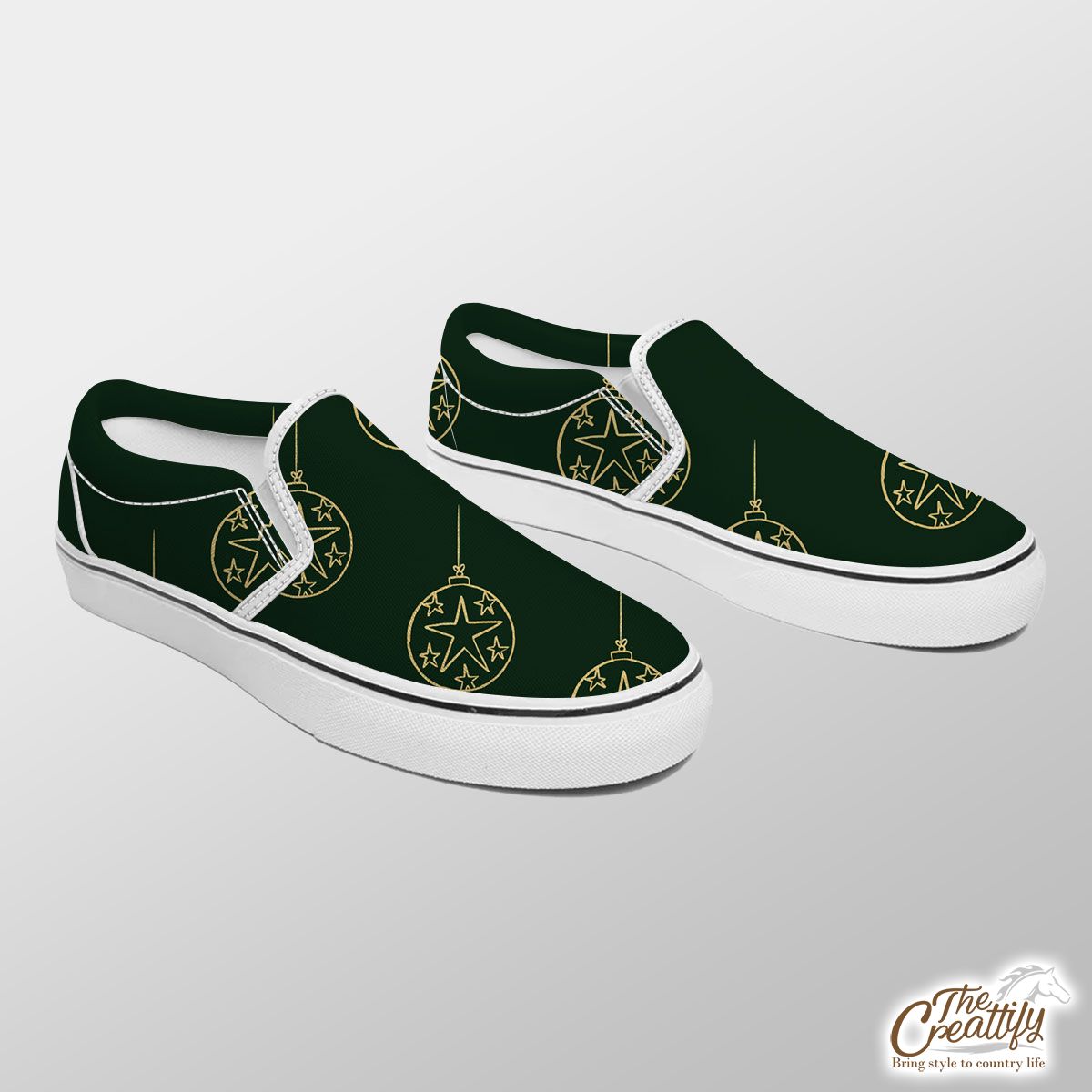 Gold And Green Christmas Ball Slip On Sneakers