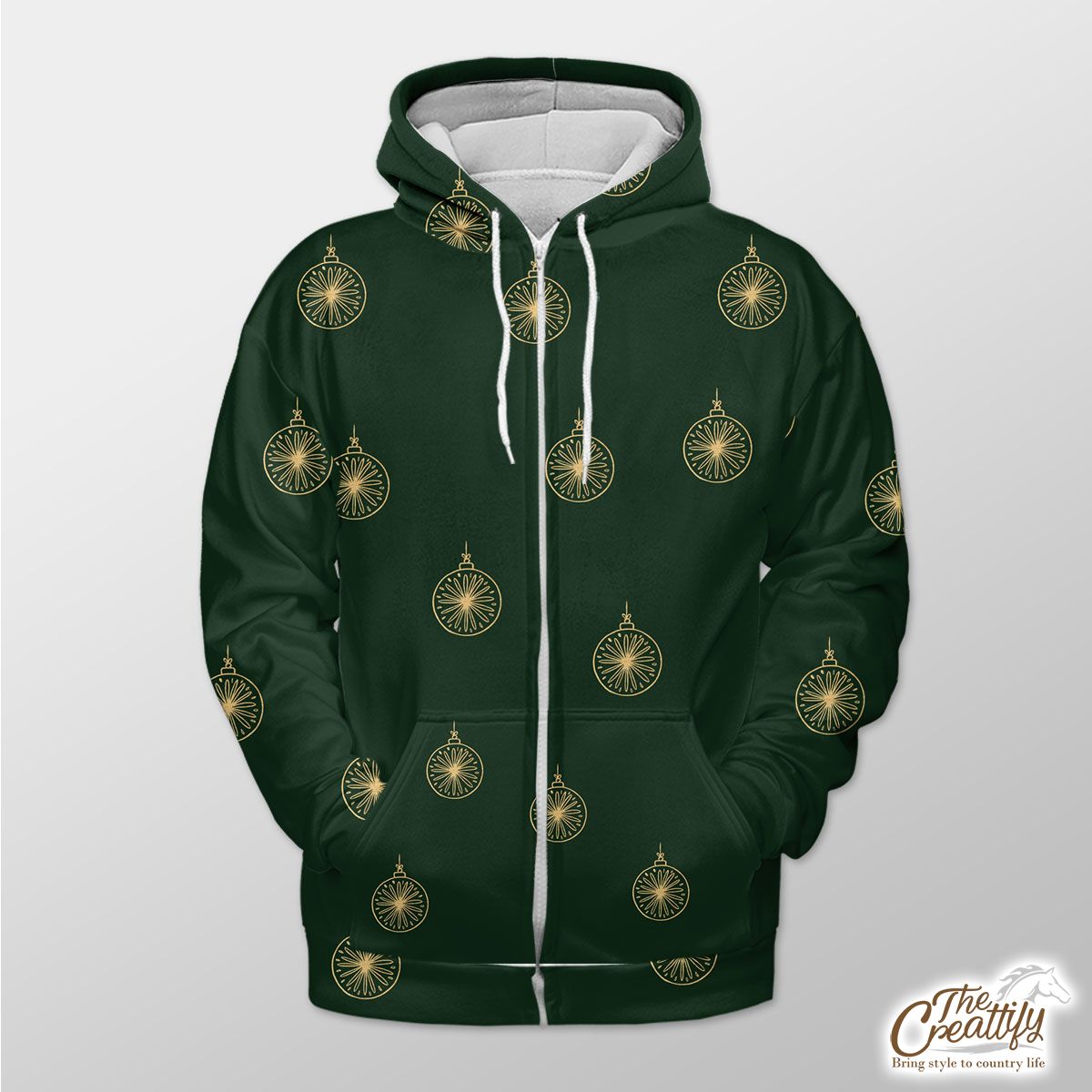 Gold And Green Christmas Ornament Zip Hoodie