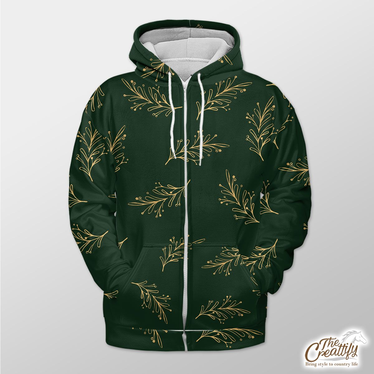 Gold And Green Christmas Tree Branch Zip Hoodie