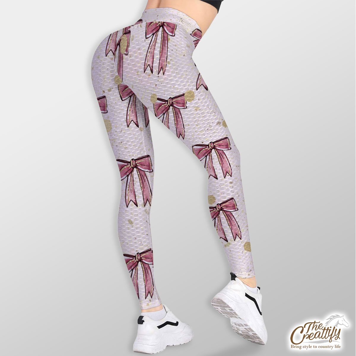 Twinkle Gold And Pink Christmas Bow TikTok Leggings