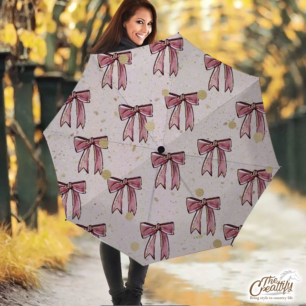 Twinkle Gold And Pink Christmas Bow Umbrella