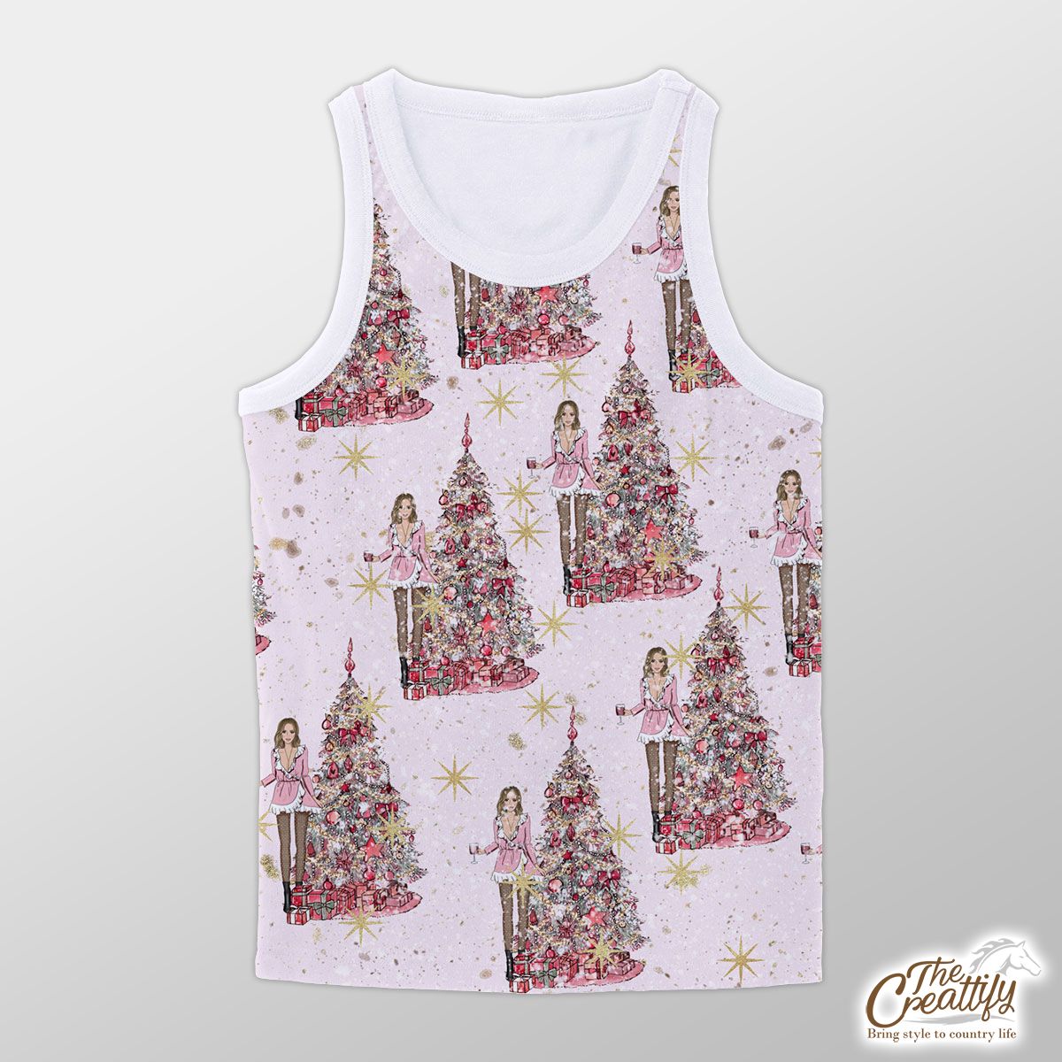 Girl With Pink Christmas Tree Unisex Tank Top