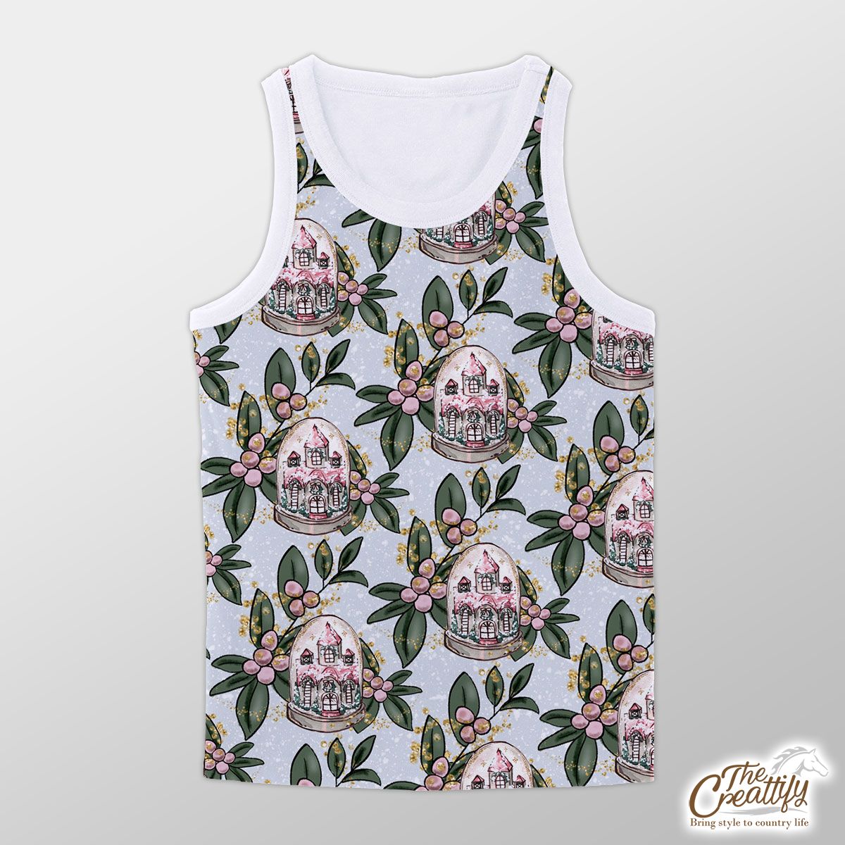 Pink Christmas Ball, Pink Holly Leaf Unisex Tank Top