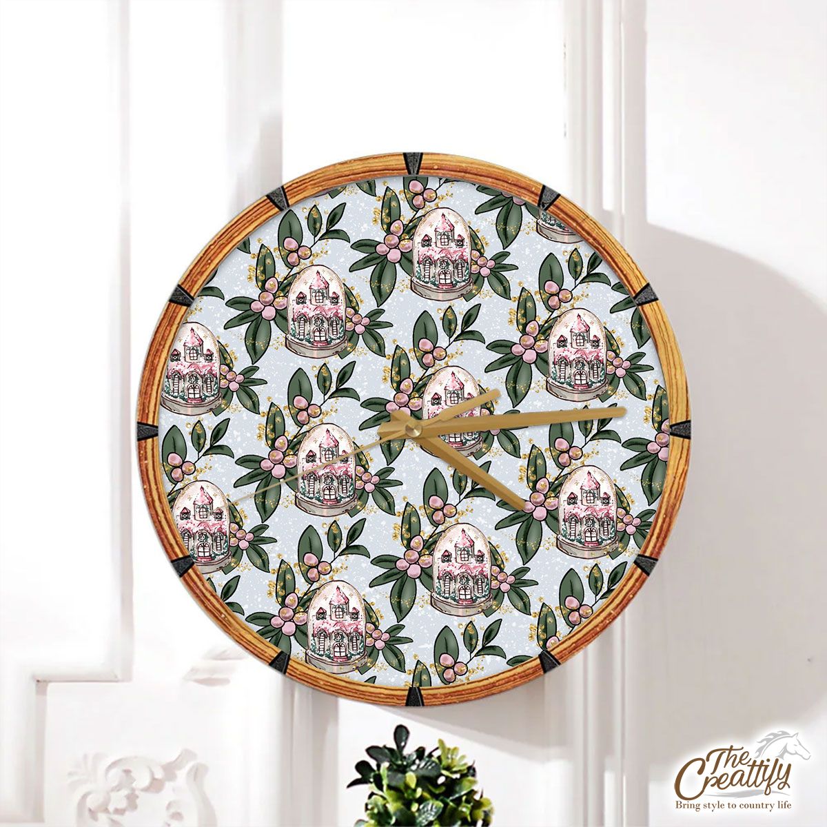 Pink Christmas Ball, Pink Holly Leaf Wall Clock