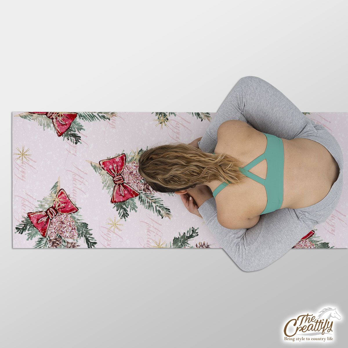 Christmas Mistletoe On Pink Snowflake Background Yoga Mat