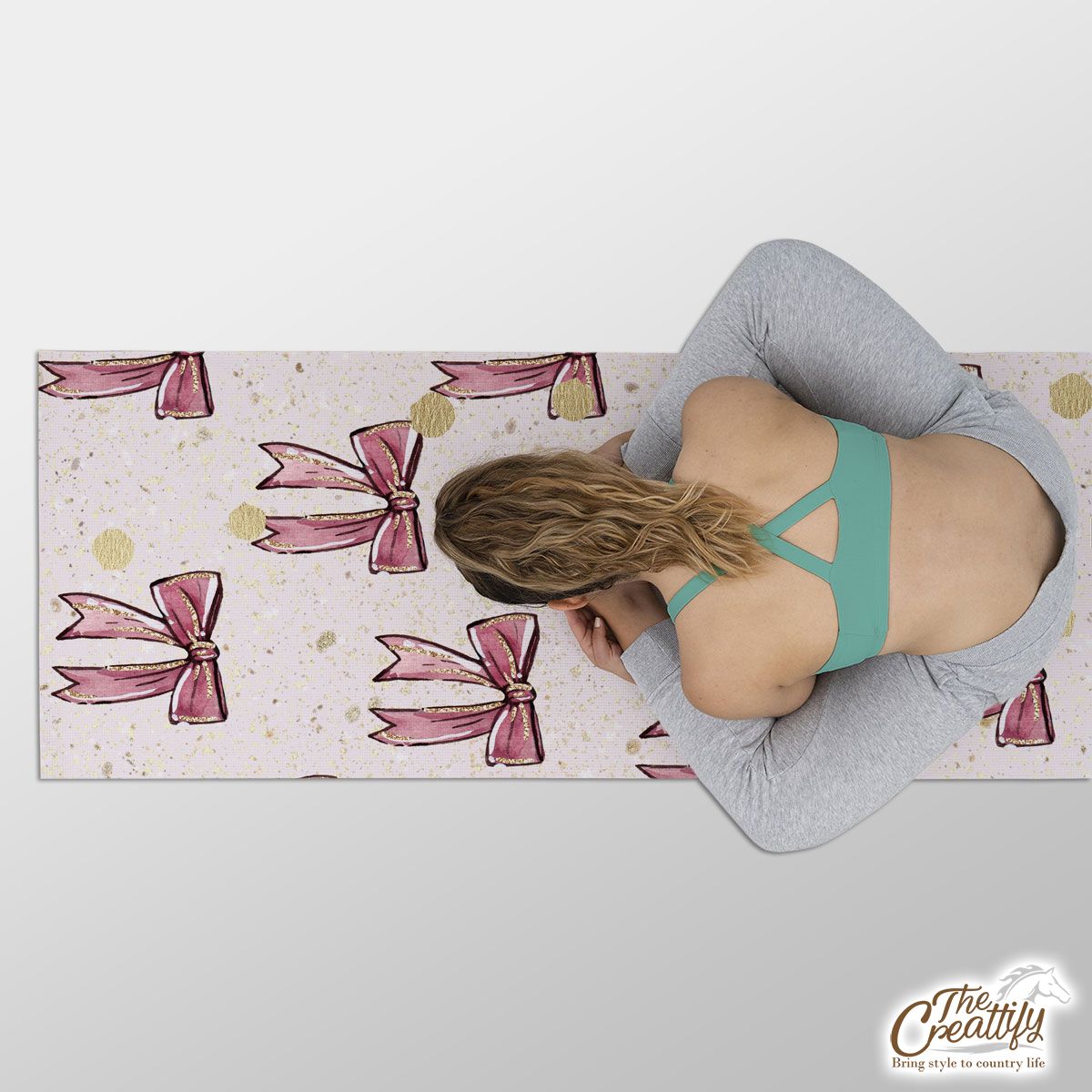 Twinkle Gold And Pink Christmas Bow Yoga Mat