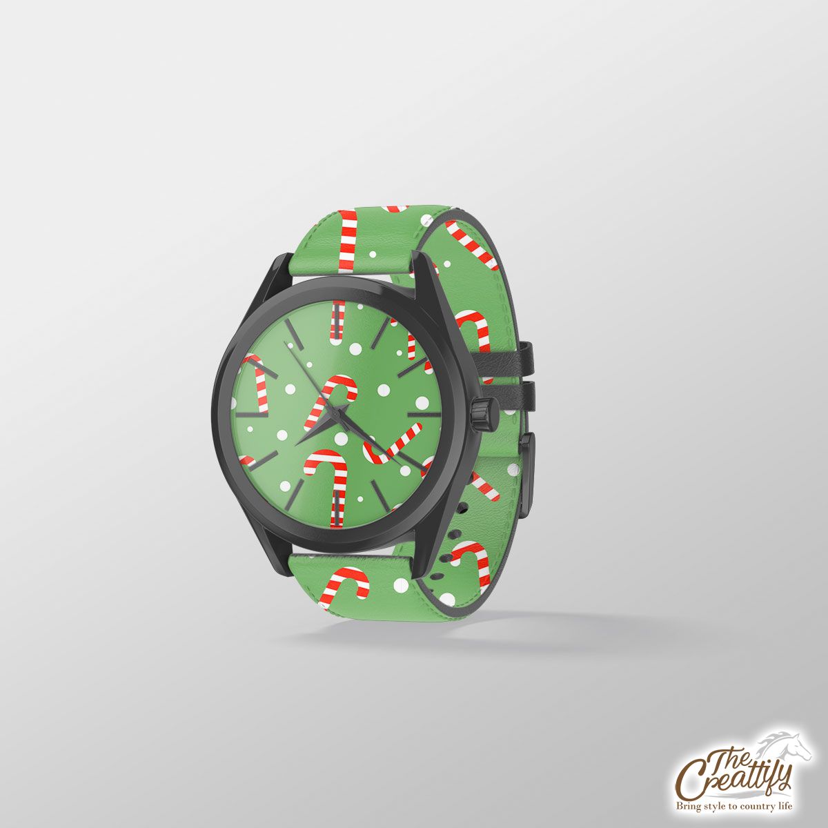 Candy Cane On Green And White Background Print Watch