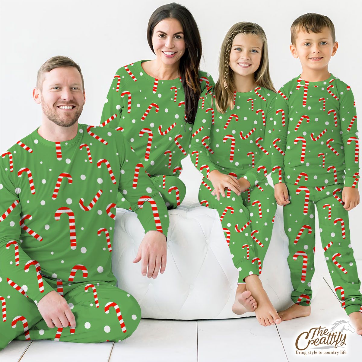 Candy Cane On Green And White Background Pajamas