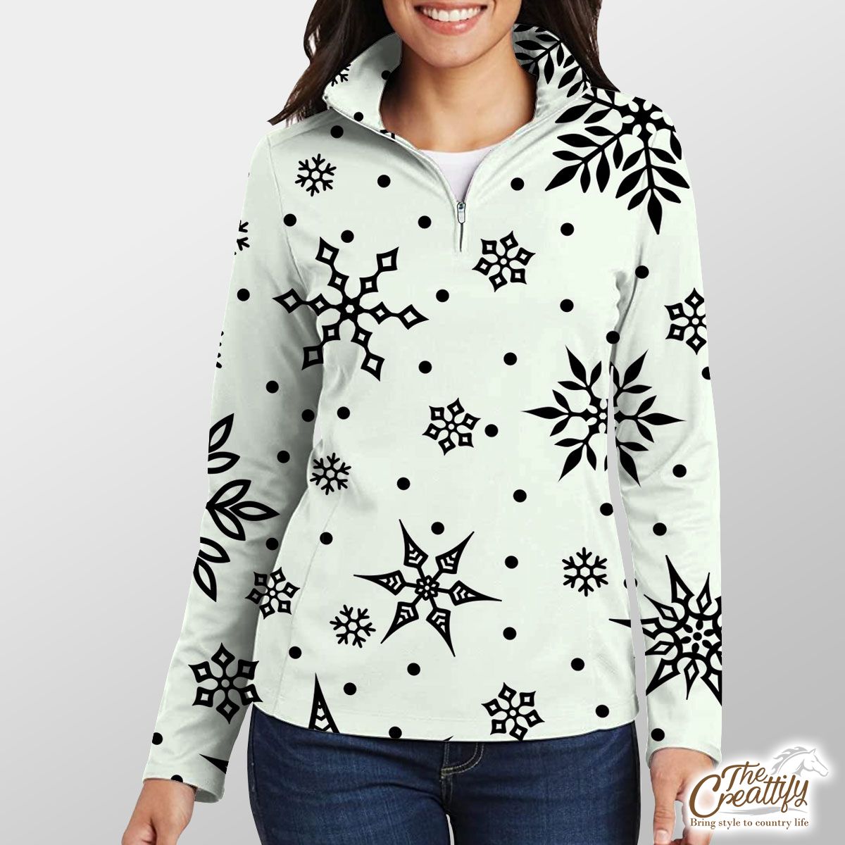 Black And White Snowflake Christmas Quarter Zip Pullover