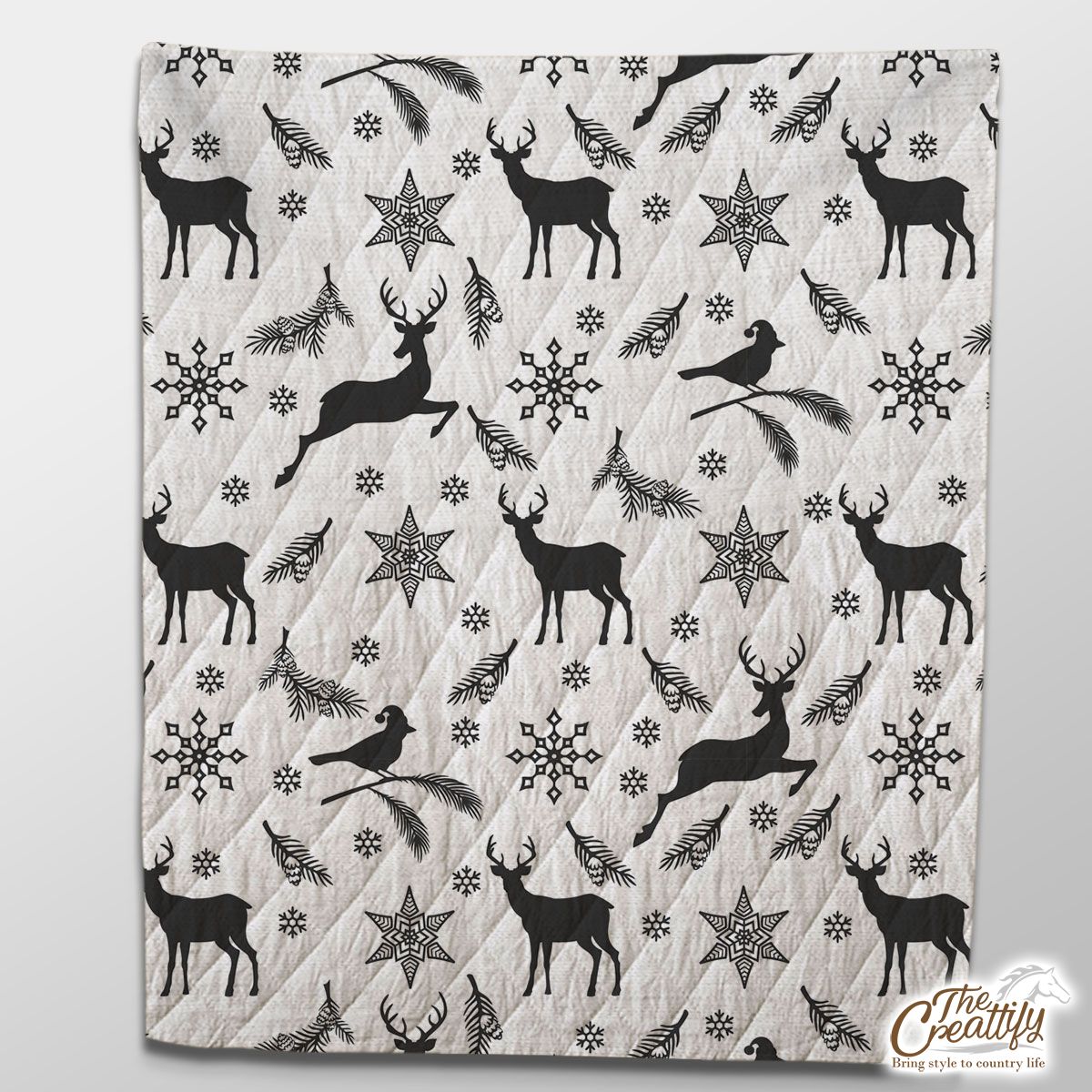 Black And White Reindeer And Snowlfake Christmas Quilt