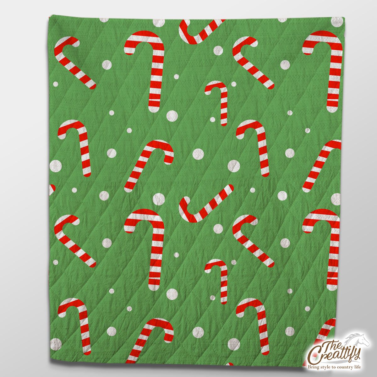 Candy Cane On Green And White Background Quilt