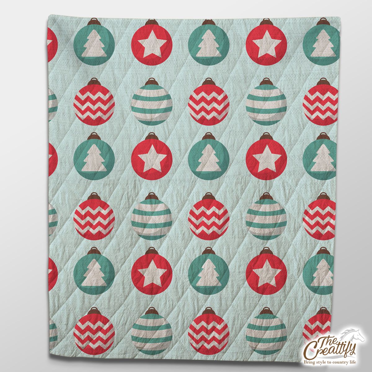 Christmas Balls On Blue Background Quilt